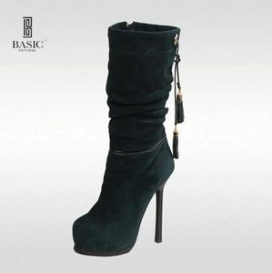 Basic Editions green suede leather boots